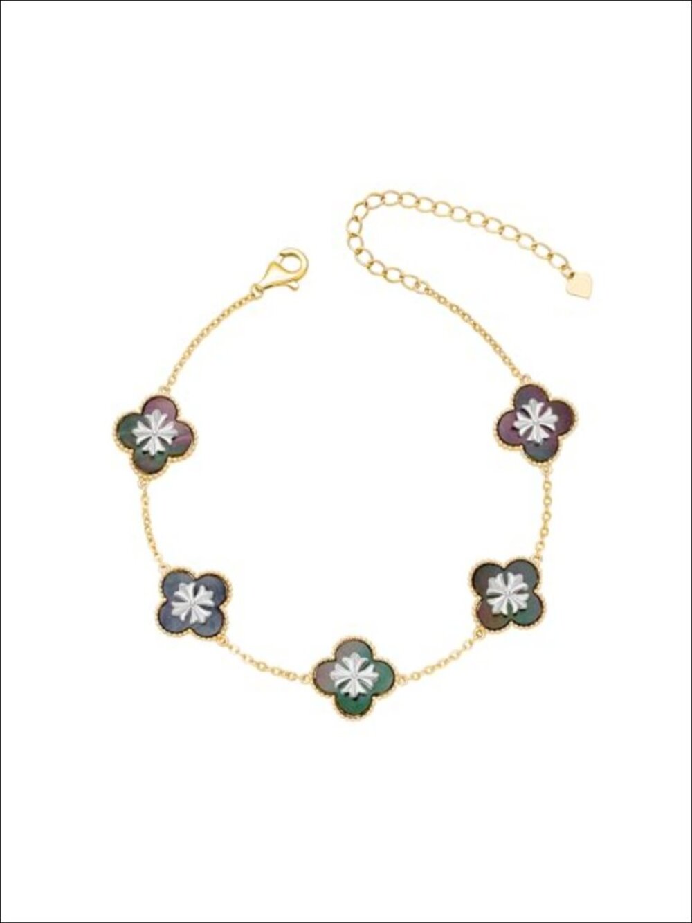 18K Gold Plated Clover Bracelet Mother of Pearl Four Leaf Charm